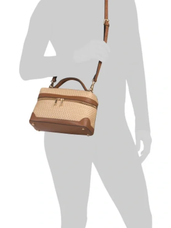 Cheval Firenze Woven Raffia & Leather Top Handle Crossbody Bag - Natural/Brown - Picture 4 of 4